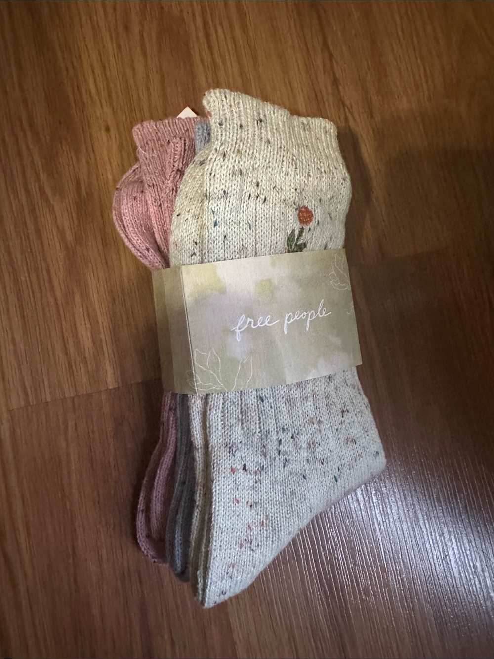 Free People Cream Speckled Knit Socks with Embroidered Flower